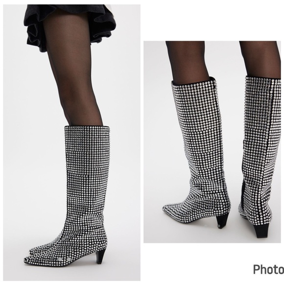 Jeffrey Campbell Shoes - Jeffrey Campbell Crown Jewel Tall Boots Black Embellished Heeled Size 9‎